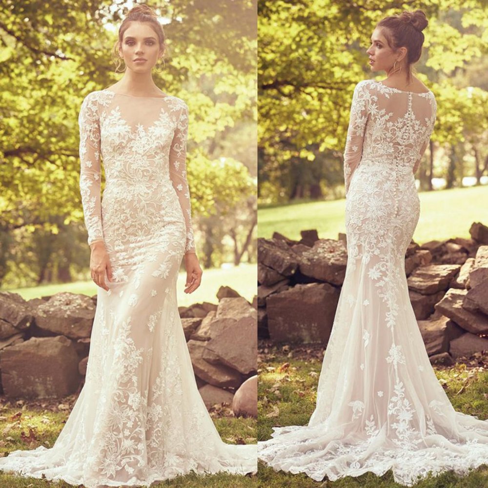 Lillian West 66080 Lace Long Sleeve Bridal Gown